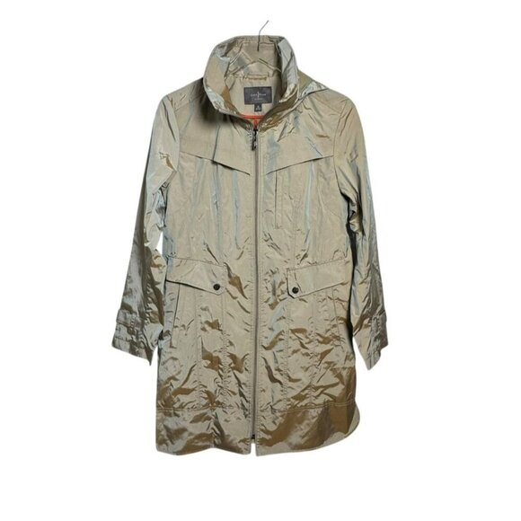 Cole Haan Rain Coat Jacket womens Size Medium topaz Tan Women Iridescent Hooded - Picture 1 of 10